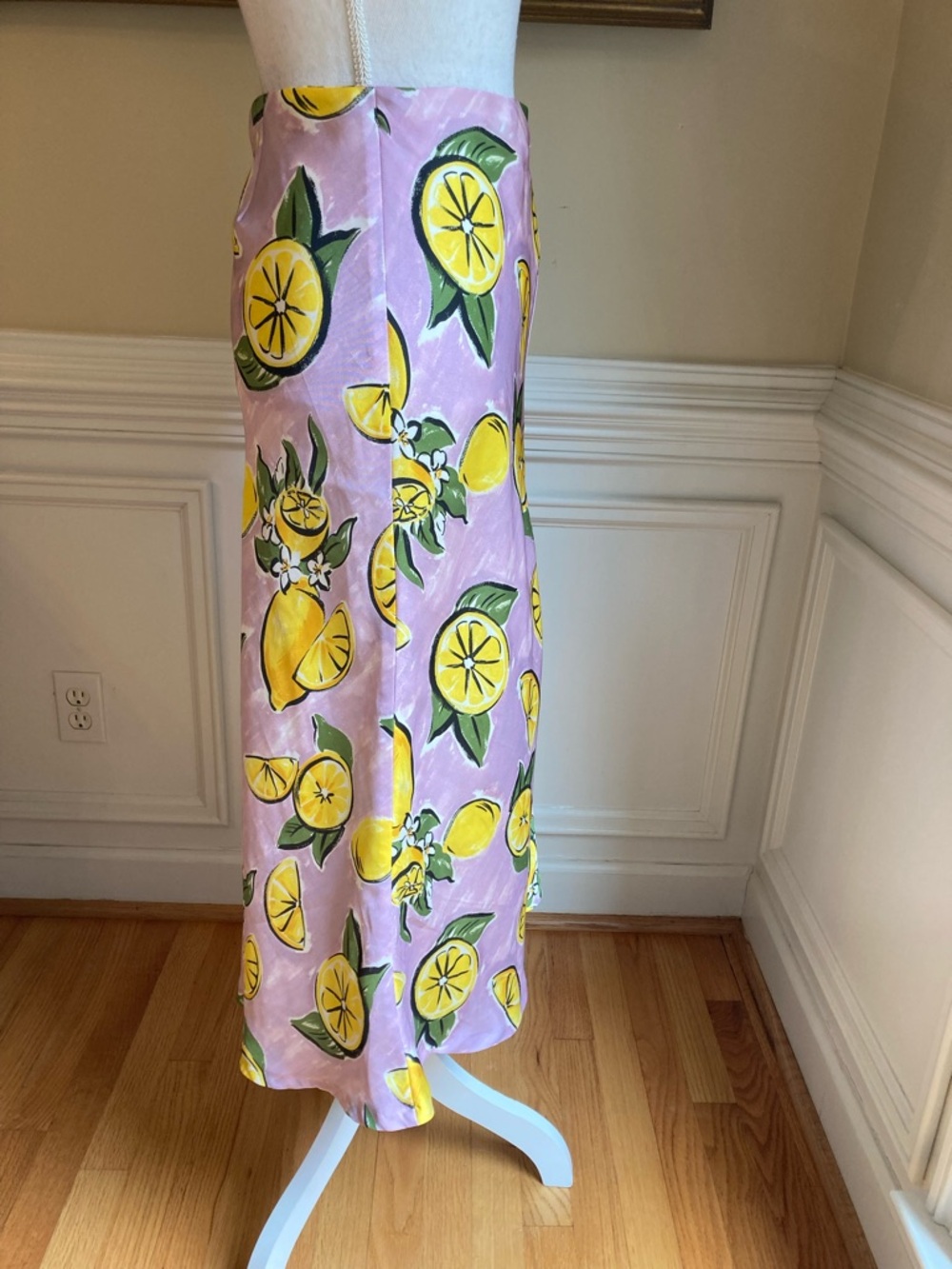 ZARA Lemon Print Satin Midi Skirt - Picture 7 of 14